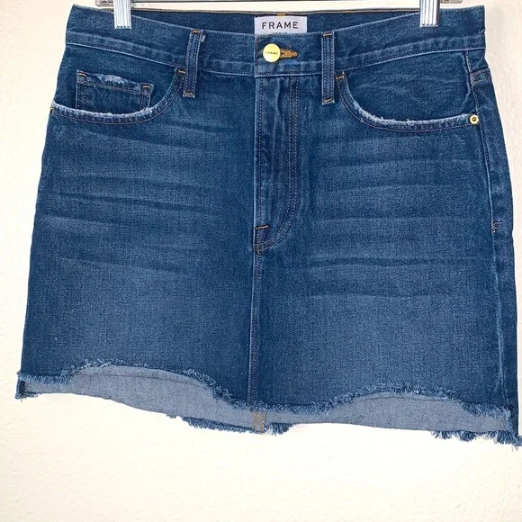 FRAME LE MINI RAW STAGGER EDGE DENIM MINISKIRT SIZE 29